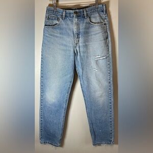 Carhartt Blue Denim Jeans B18 DST Mens Size 34X32 Traditional Fit Distressed